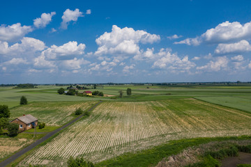Fototapeta na wymiar Spring at the polish fields. Drone action - above Polish spring fields
