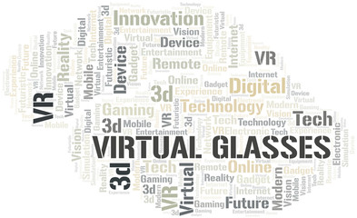 Virtual Glasses word cloud collage made with text only.