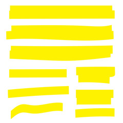 Highlight marker. Highlight yellow strokes. Marker pen highlight