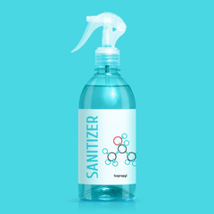 Big plastic bottle with blue sanitizing gel and dispenser to wash hands and apply to any surface....