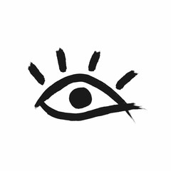 Eye with eyelashes drawn by watercolor brush. Sketch, paint, ink. Isolated vector illustration. - 348227762