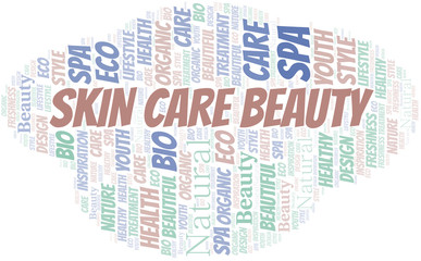 Skin Care Beauty word cloud collage made with text only.