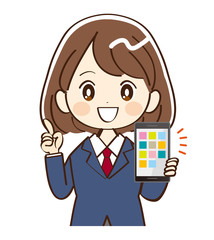 女性、学生、スマホ、説明