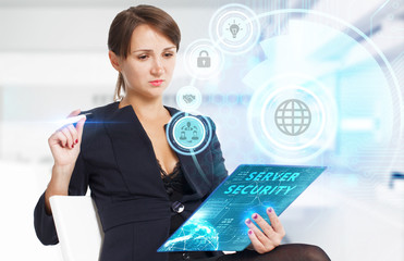 Business, Technology, Internet and network concept. Young businessman working on a virtual screen...