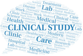 Clinical Study word cloud collage made with text only.