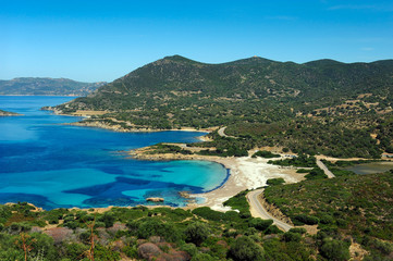 Naklejka premium Italy, Sardinia, Capo Spartivento the coastal road it crosses with beautiful views the corner of the south west of Sardinia near Tuaredda