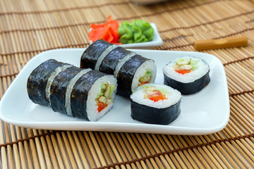sushi roll with vegetables vegetarian menu close-up vegetarian menu. selective focus, top view