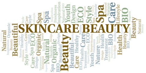 Skincare Beauty word cloud collage made with text only.