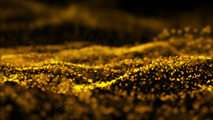 Abstract Golden sparkling particles background,Wave of particles,Abstract bokeh digital background.
