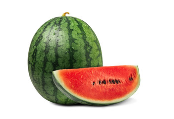 Watermelon with sliced of fresh watermelon isolated on a white background.