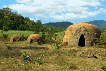 Old abandoned charcoal kilns in vietnam jungle