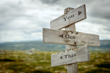 you got this text engraved on old wooden signpost outdoors in nature. Quotes, words and...
