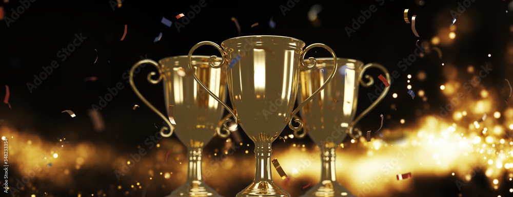 Canvas Prints golden trophy cup on gold background. copy space for text. 3d rendering.