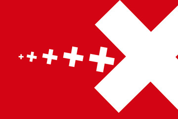 Minimalistic red background with white crosses, bright and challenging