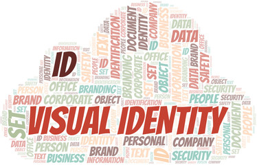 Visual Identity word cloud collage made with text only.