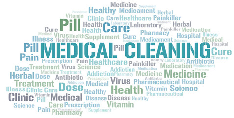 Medical Cleaning word cloud collage made with text only.