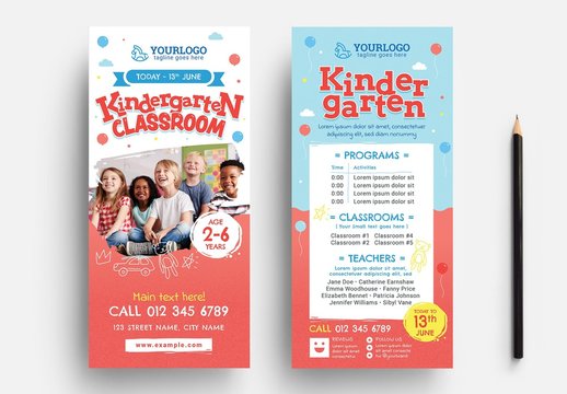 Kindergarten Rack Card Flyer Layout with Children's Illustrations