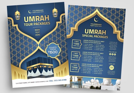 Umrah Tour Flyer Layout with Arabic Pattern
