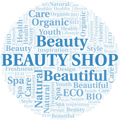 Beauty Shop word cloud collage made with text only.