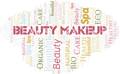 Beauty Makeup word cloud collage made with text only.