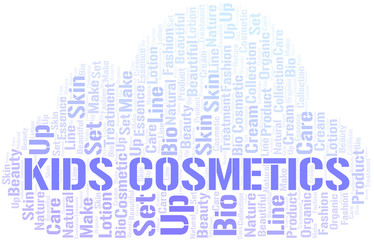 Kids Cosmetics word cloud collage made with text only.