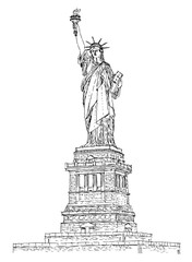 Statue of Liberty, United States, Hand-drawn, New York, Isolated, USA, 