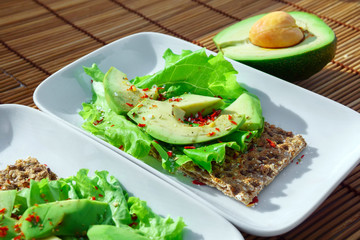 Bruschetta, avocado and freshly ground pepper. Healthy healthy diet Breakfast