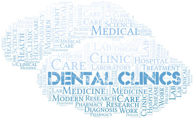 Dental Clinics word cloud collage made with text only.