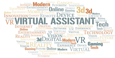 Virtual Assistant word cloud collage made with text only.