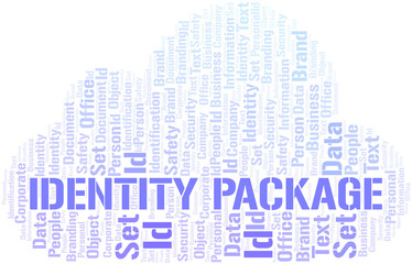 Identity Package word cloud collage made with text only.