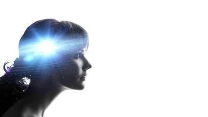 Profile of a woman with the galaxy as a brain. The scientific concept. The brain and creativity