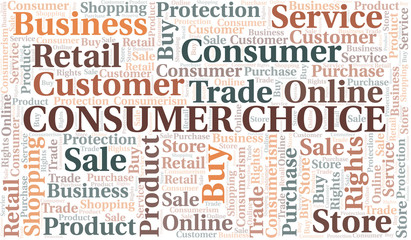 Consumer Choice word cloud collage made with text only.