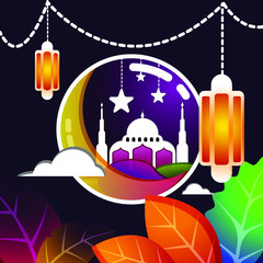 colorful Planetary Ramadhan n mosque vector illustration
