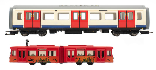 The train model on white background . Isolated train model . First class train . High speed train 