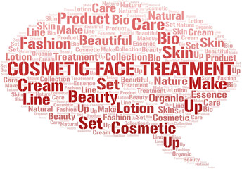 Cosmetic Face Treatment word cloud collage made with text only.