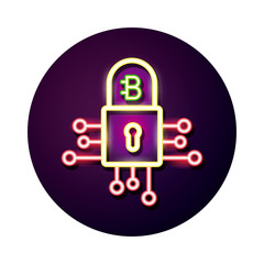 bitecoin with padlock crypto currency neon style