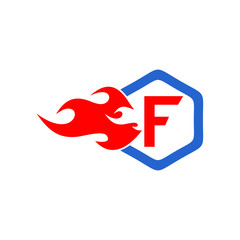 Fototapeta na wymiar Letter f fire in hexagonal logo design