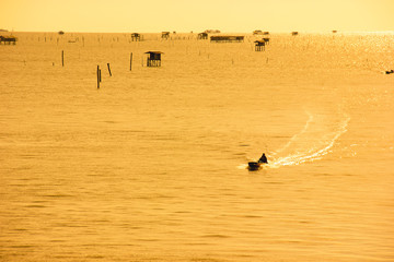 The beauty of the scenery, the mussel farm and the morning light in Thailand.