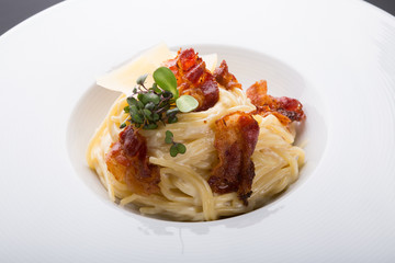 Italian pasta carbonara with bacon