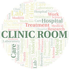 Clinic Room word cloud collage made with text only.