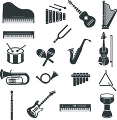 Musical instruments vector icon set