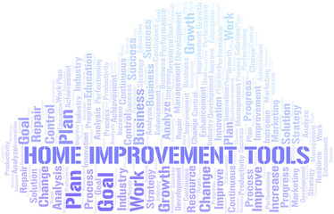 Home Improvement Tools word cloud collage made with text only.