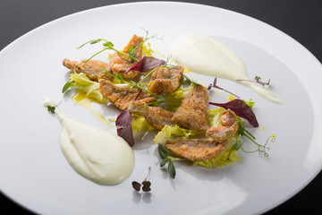 Fish nuggets fried in tempura