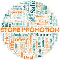 Obraz premium Store Promotion word cloud collage made with text only.
