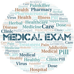 Medical Exam word cloud collage made with text only.