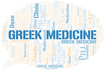 Fototapeta premium Greek Medicine word cloud collage made with text only.