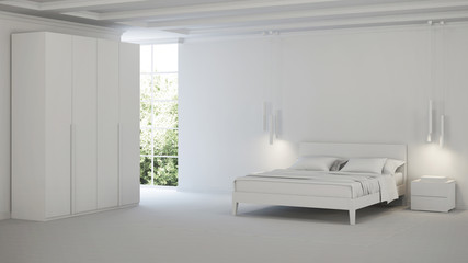 Fototapeta na wymiar Modern bedroom interior. Gray interior. 3D rendering.
