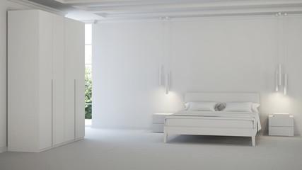 Modern bedroom interior. Gray interior. 3D rendering.