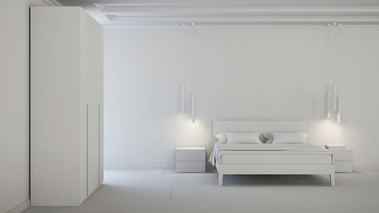 Fototapeta premium Modern bedroom interior. Gray interior. 3D rendering.