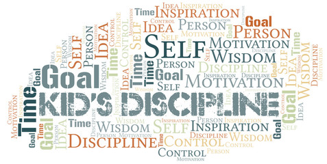 Kid's Discipline word cloud collage made with text only.